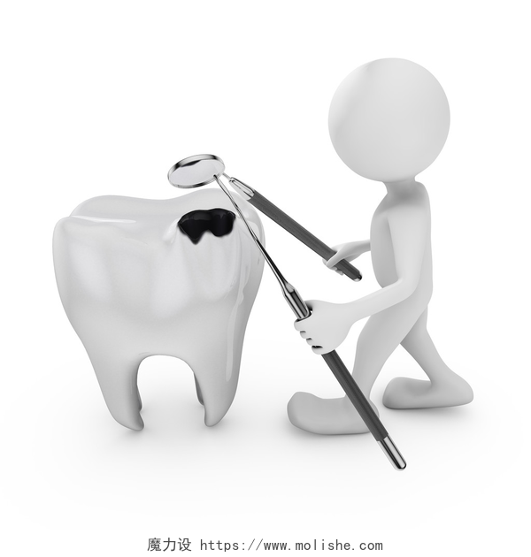 白色小人修补牙齿蛀牙